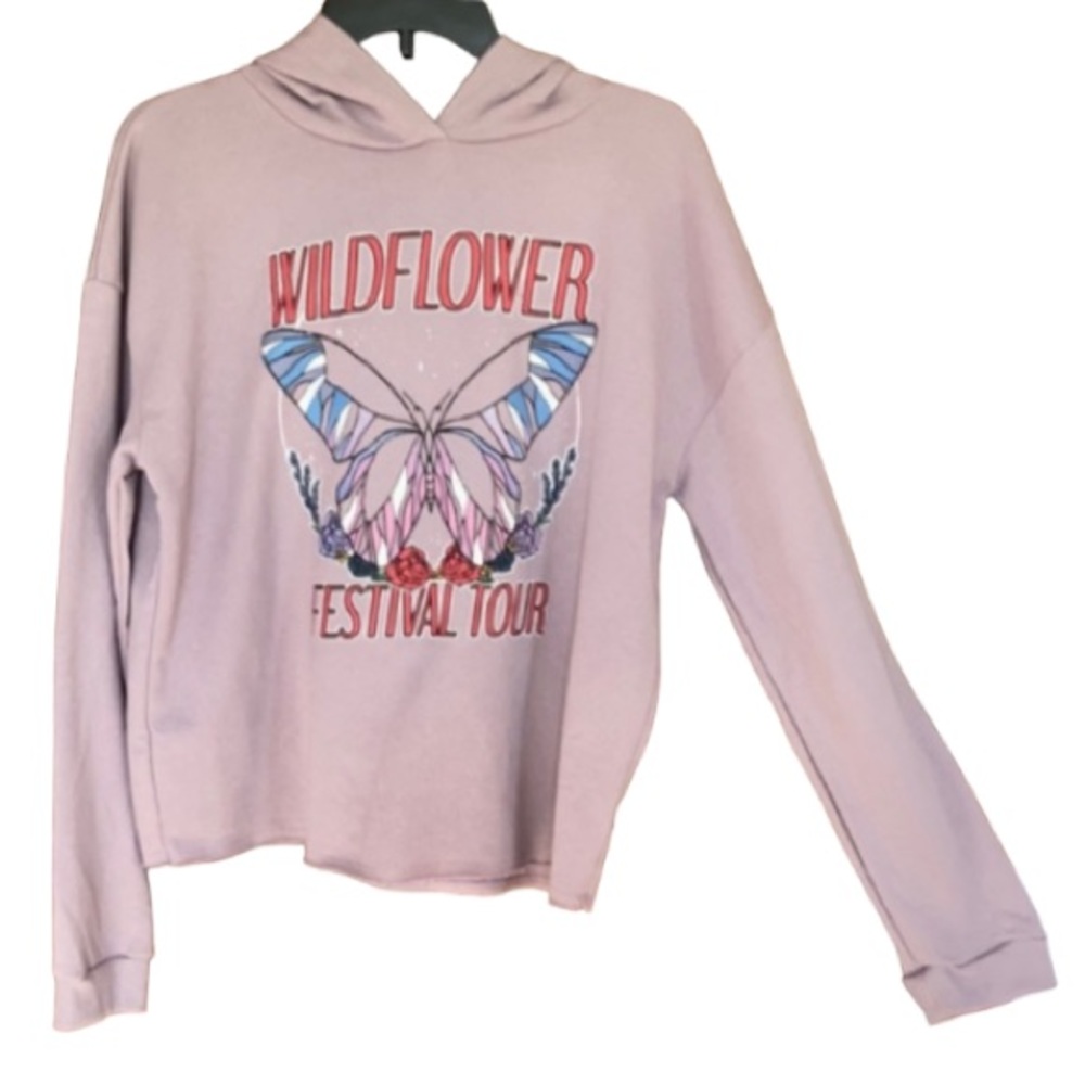 Relist 2/5❌Wildflower festival tour butterfly hoodie raw hem dull lavender XL jr - Picture 3 of 15